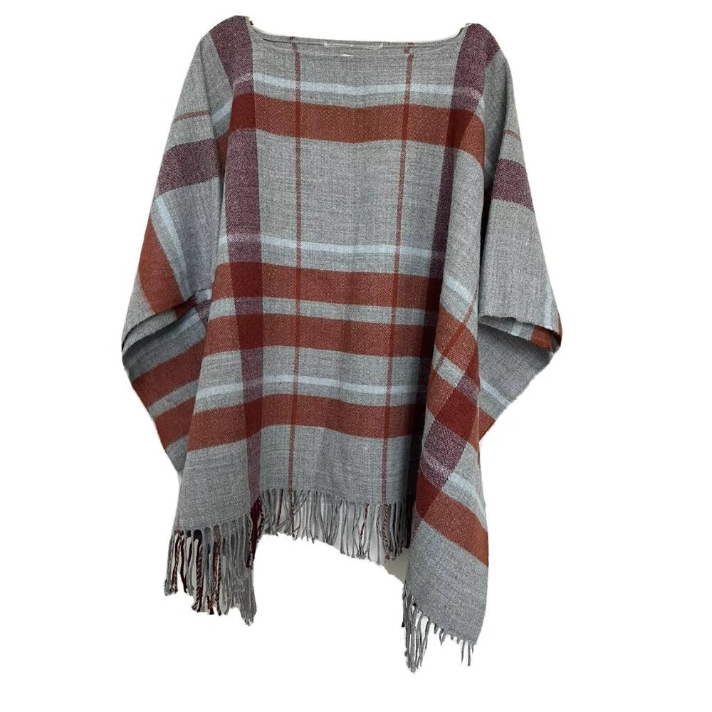 A New Day Poncho Gray, Rust, Burgundy, and White